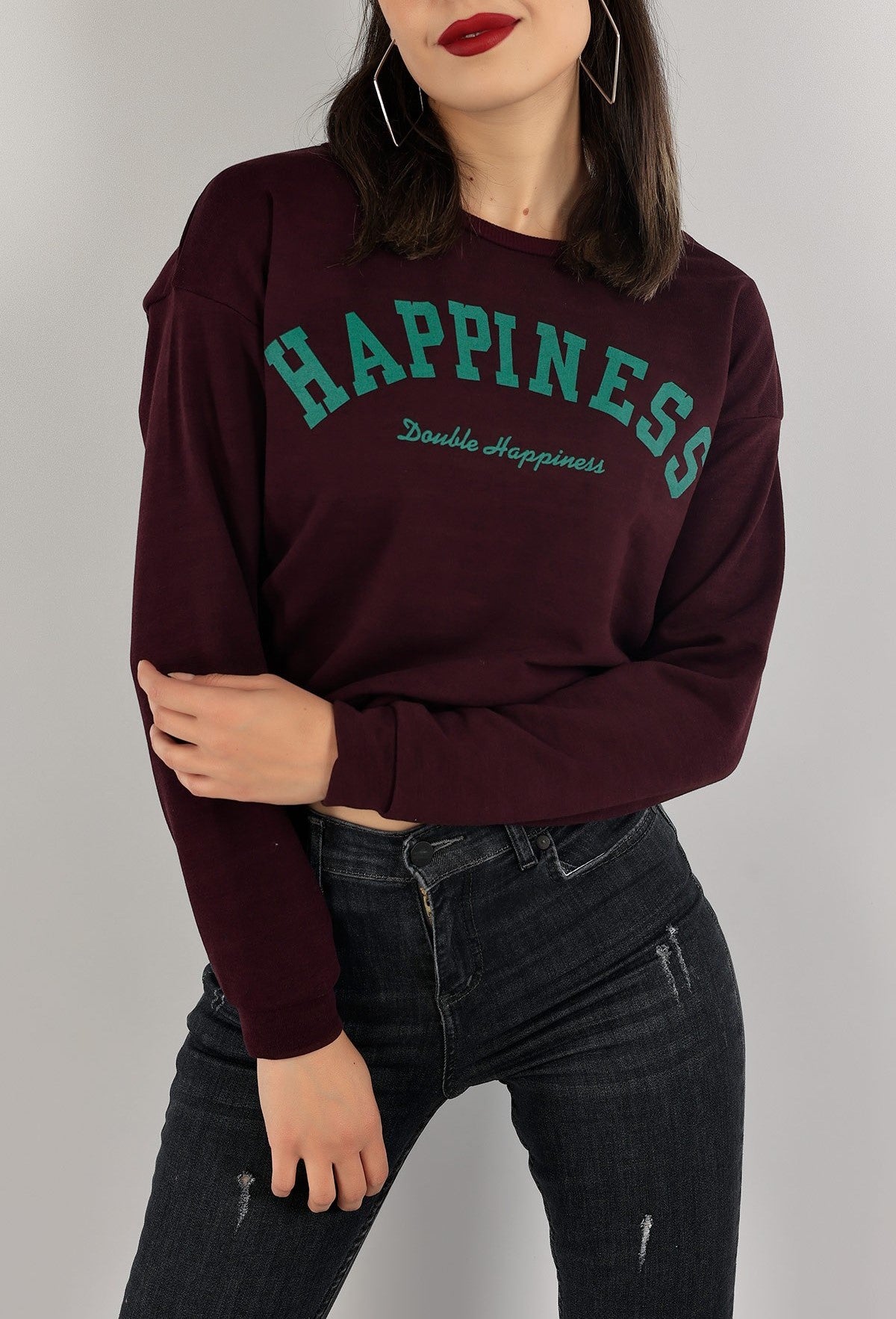 Baskılı Crop Sweat Mor - 0135.159.