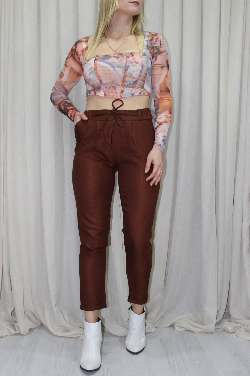 Двойные брюки с эффектом шерсти, бежевые - 1362