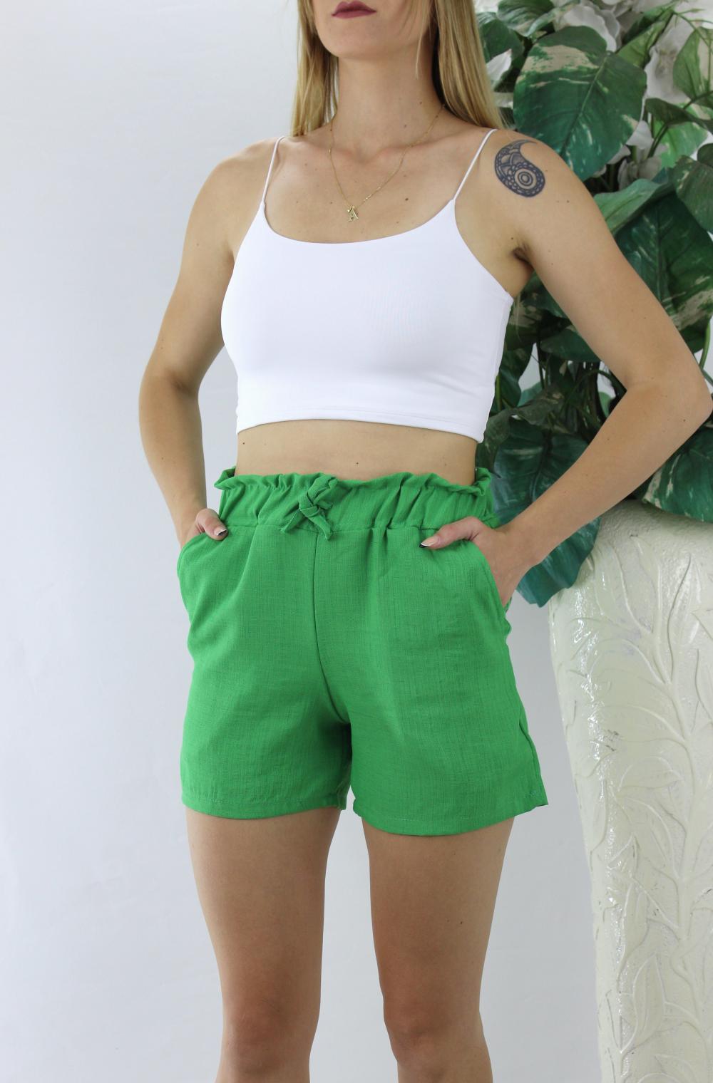 Льняные шорты зеленые - 1294.80