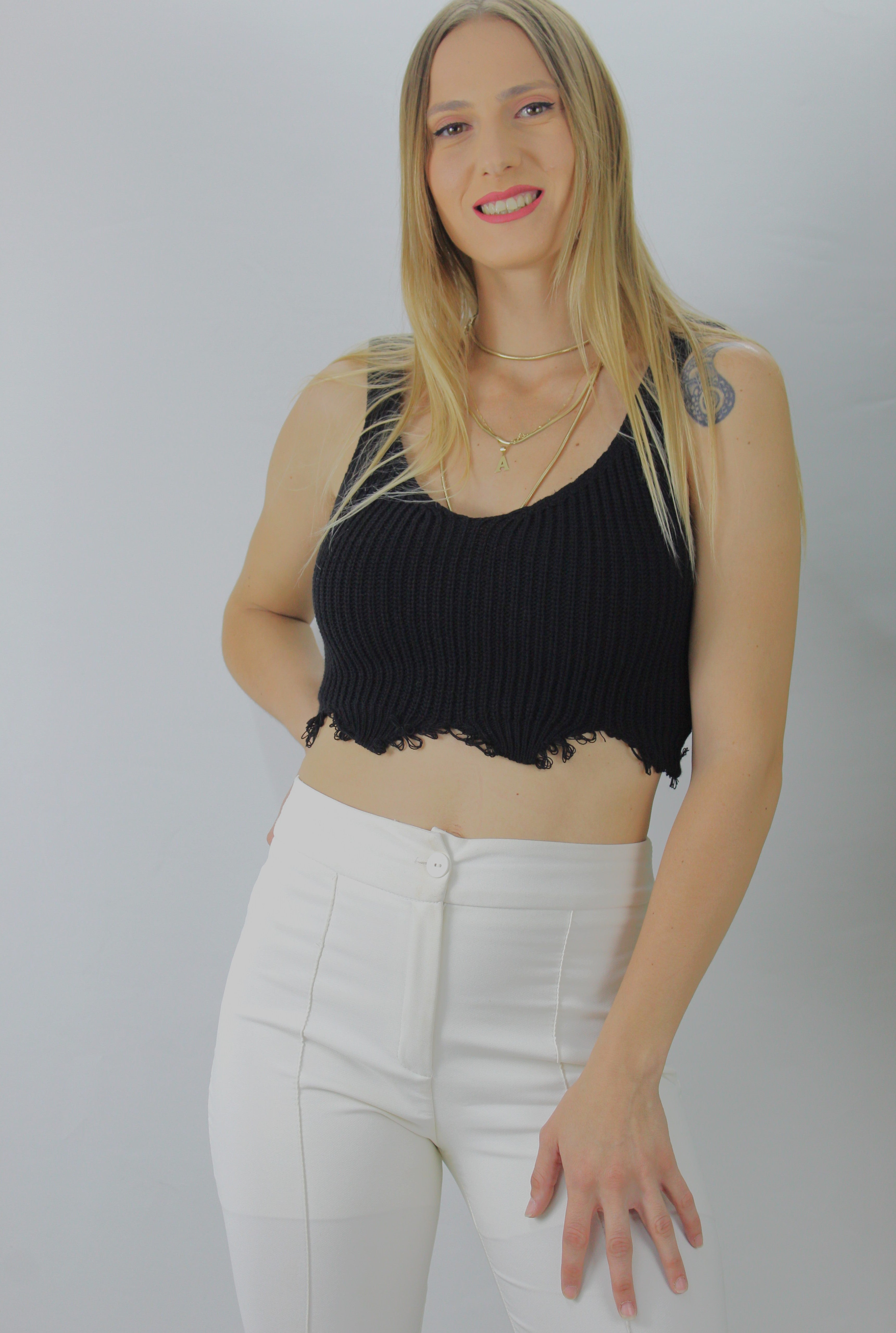 Örme Kolsuz Bayan Triko Siyah - 106469