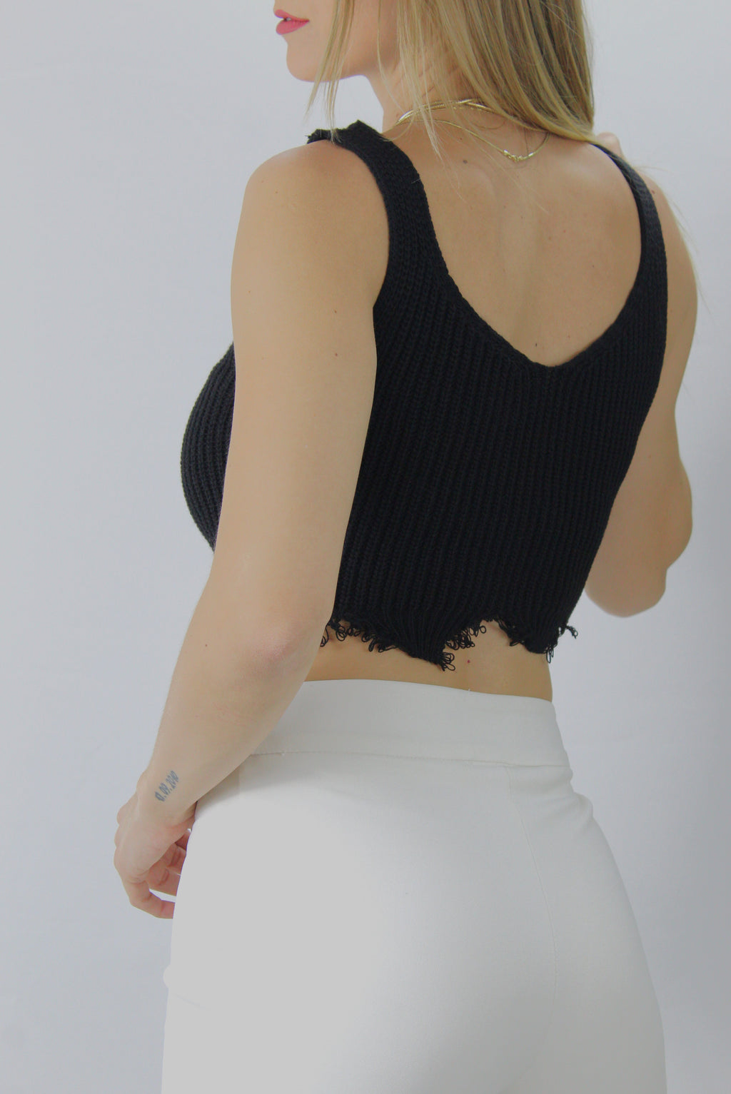 Вязаный женский свитер без рукавов, черный - 106469