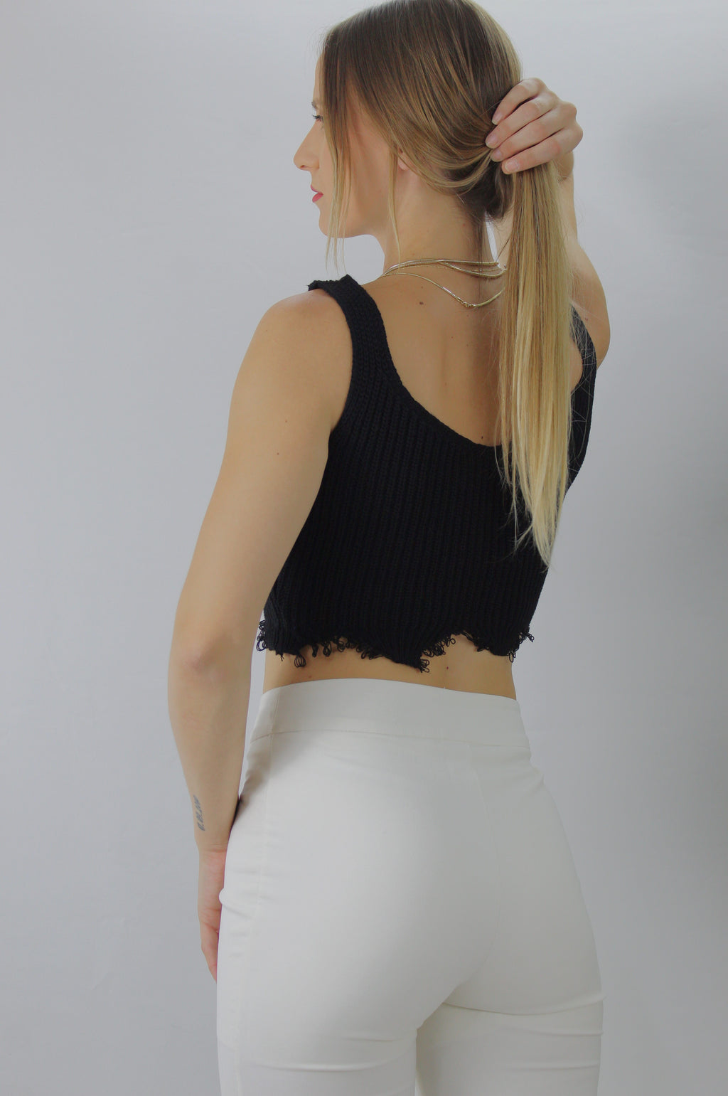 Вязаный женский свитер без рукавов, черный - 106469